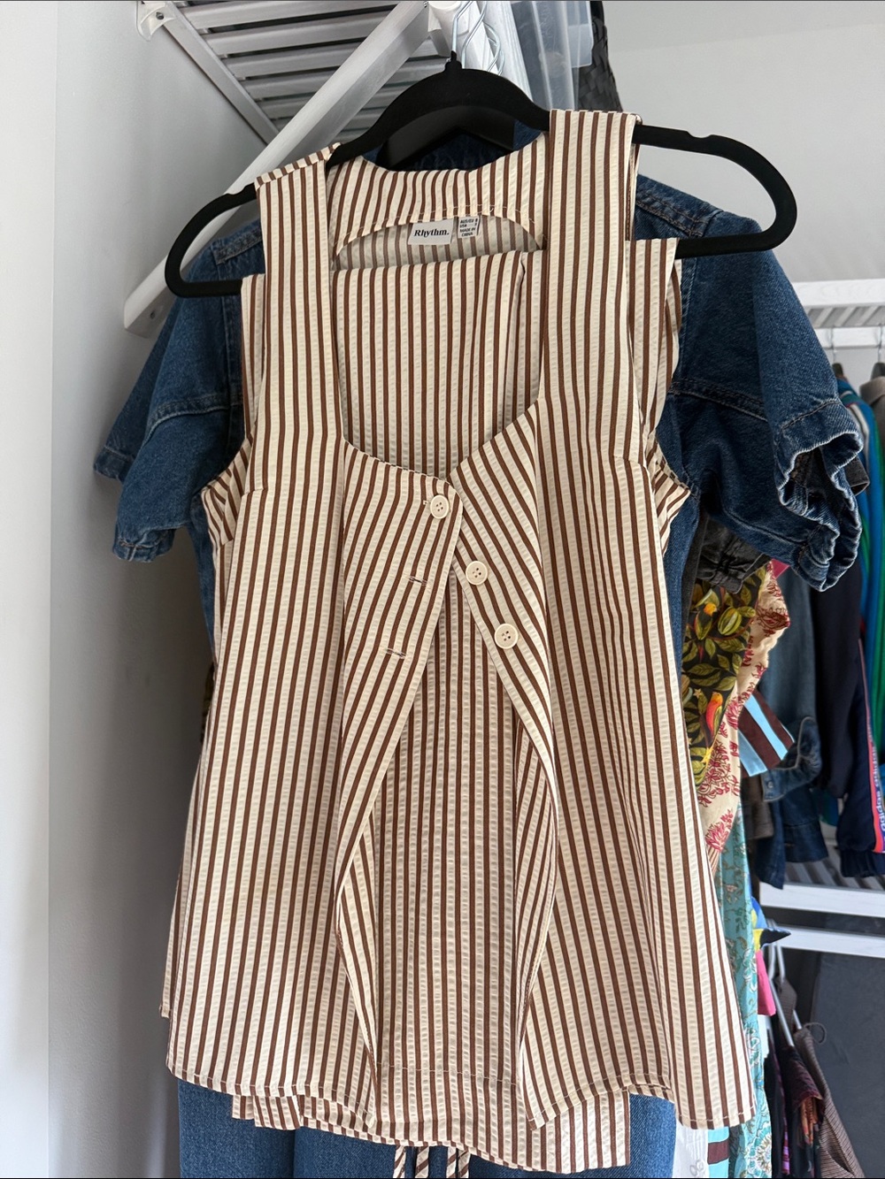 Rhythm. Cream and Brown Striped Sleeveless Button-Front Top and pants suit